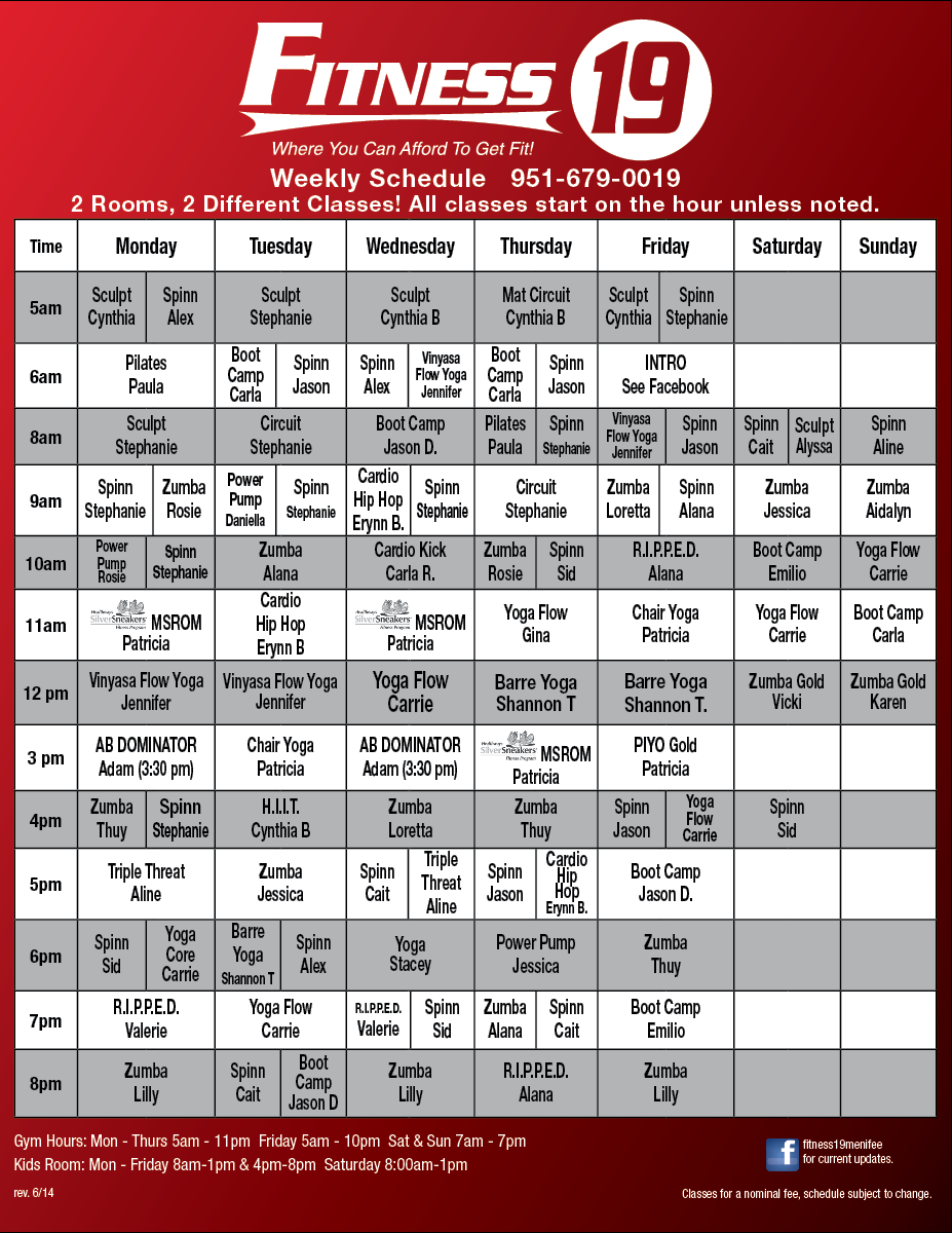 la fitness class schedule